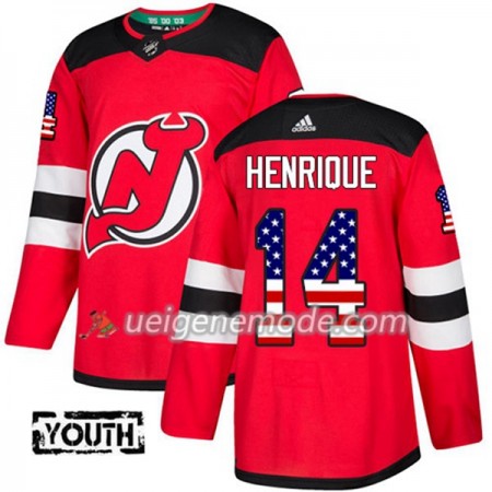Kinder Eishockey New Jersey Devils Trikot Adam Henrique 14 Adidas 2017-2018 Rot USA Flag Fashion Authentic